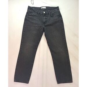 Zara Womens Black High‎ Rise Skinny Jeans with Rhinestones Size 8 Edgy Mobwife